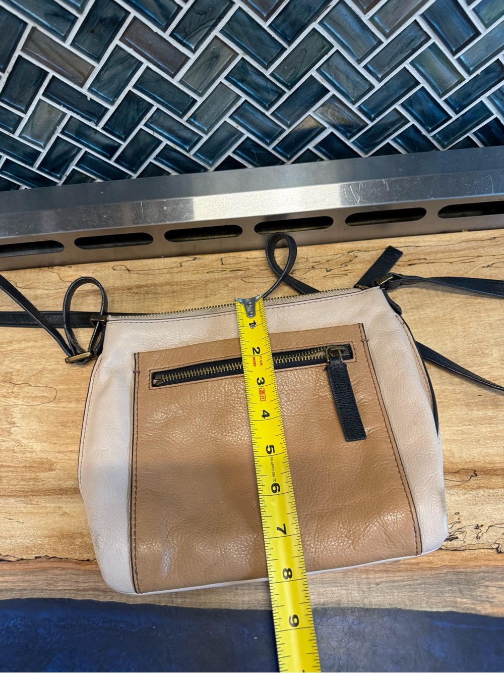 Fossil Two-Tone Tan and Cream Leather Crossbody with Black Strap - Picture 9 of 9
